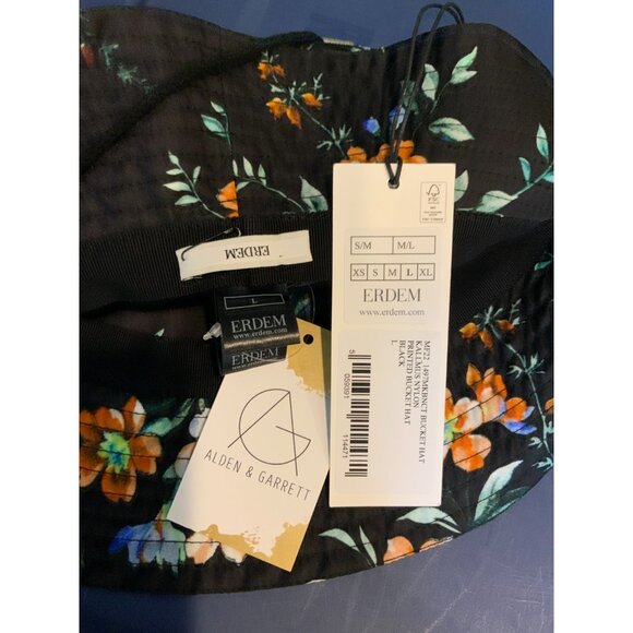 Erdem Kallmus Black Floral Nylon Printed Bucket Hat NWT $390 Size Large - Picture 8 of 8